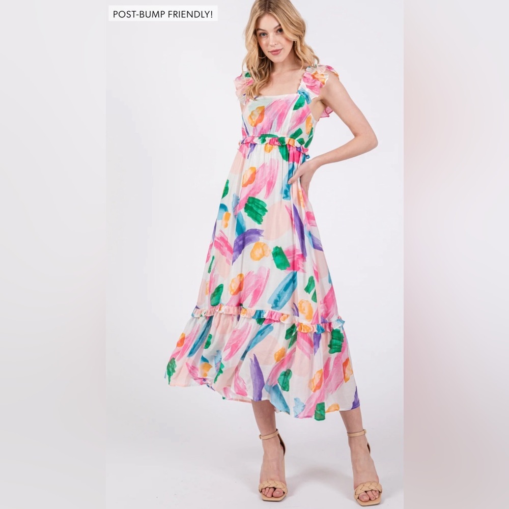 Pinkblush watercolor multicolor midi dress nwot - Picture 4 of 5